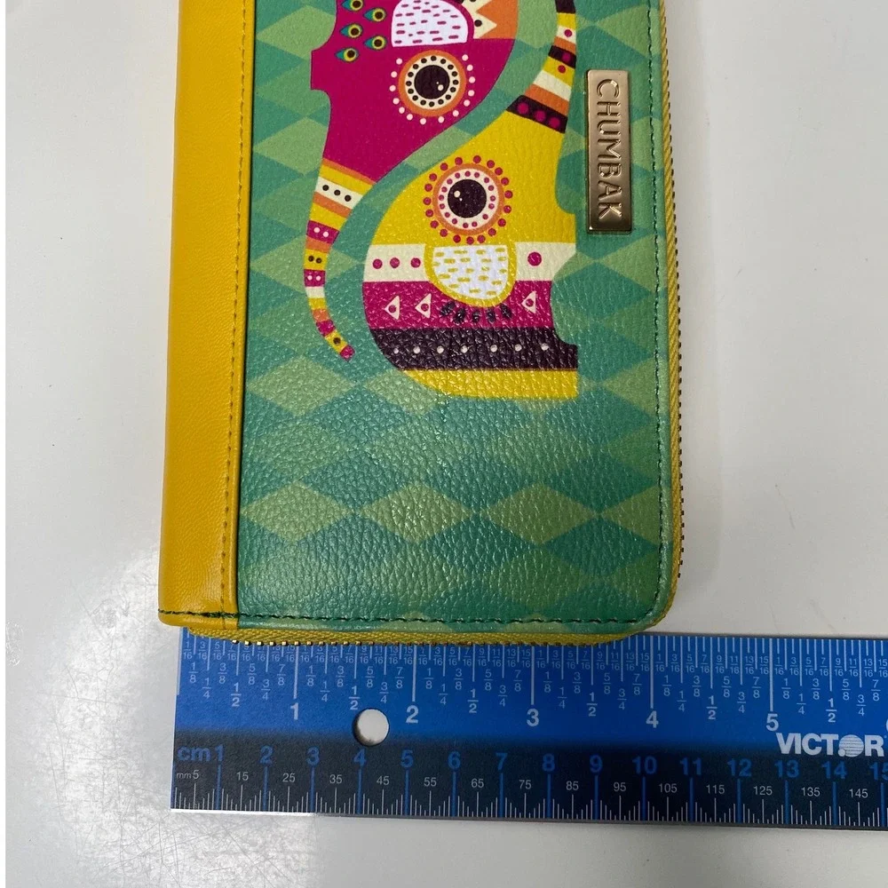 Chumbak Wristlet Wallet‎ Womens Green Yellow Elephant Zip Around Boho Chic